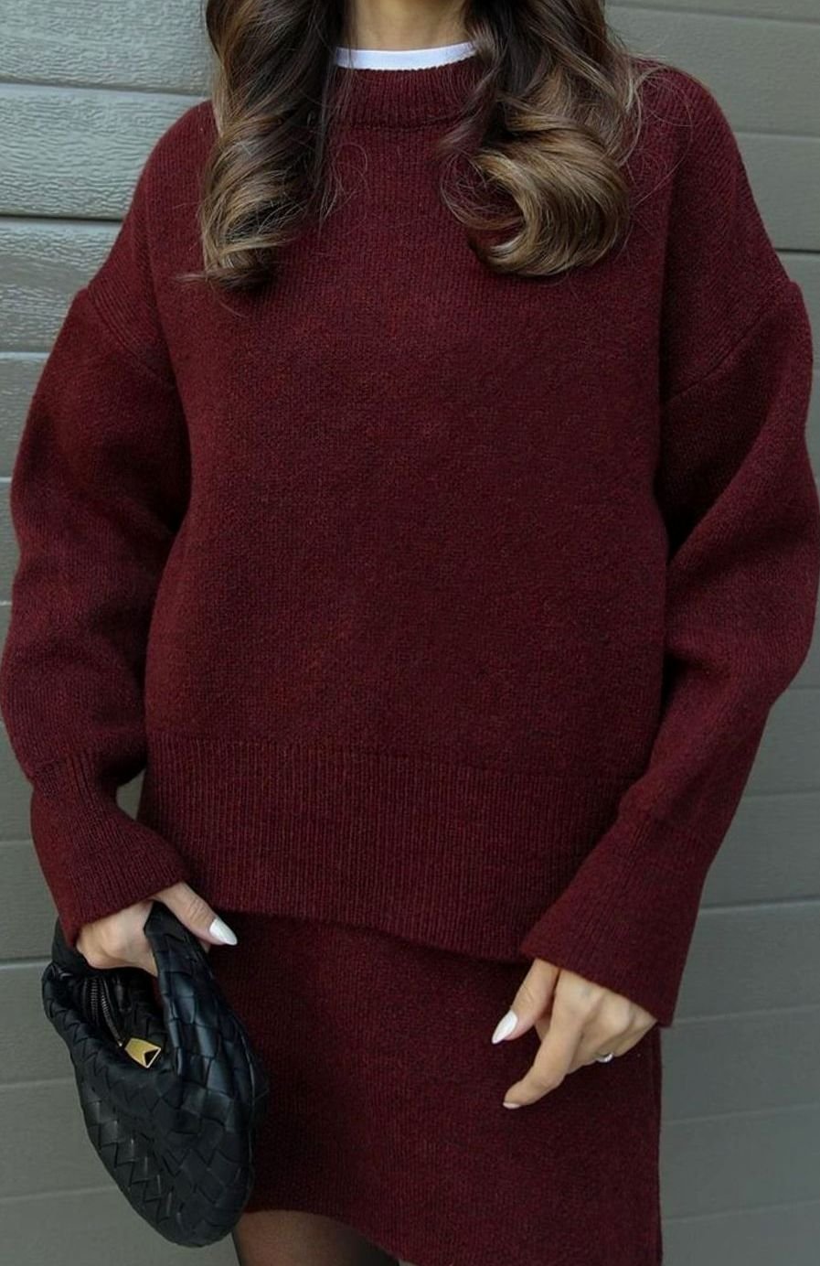 Dames Oversized Trui en Rok Set Wolmix Tweedelig