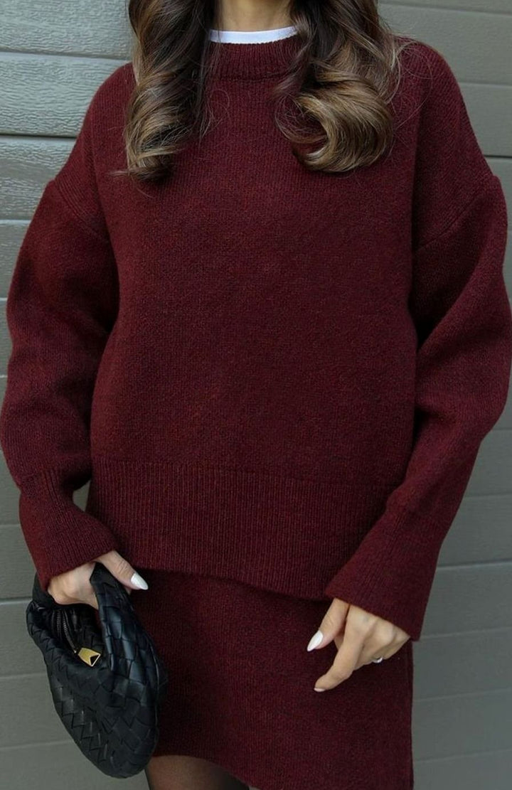 Dames Oversized Trui en Rok Set Wolmix Tweedelig