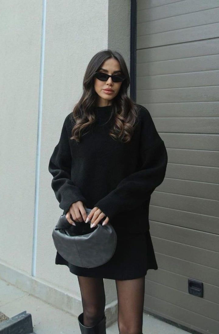 Dames Oversized Trui en Rok Set Wolmix Tweedelig - Zwart