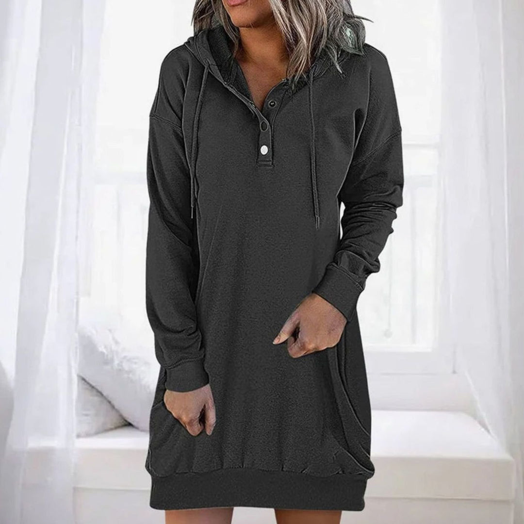 Dames Oversized Trui Jurk Lange Mouwen Capuchon Kangoeroezak - Zwart