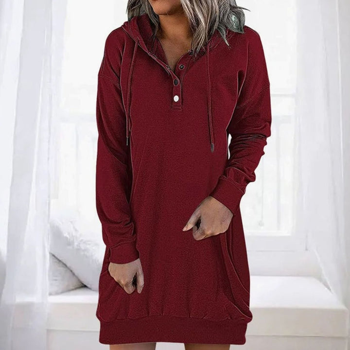 Dames Oversized Trui Jurk Lange Mouwen Capuchon Kangoeroezak - Rood