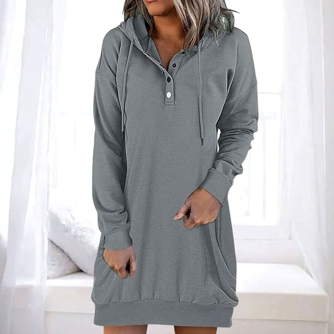 Dames Oversized Trui Jurk Lange Mouwen Capuchon Kangoeroezak - Grijs