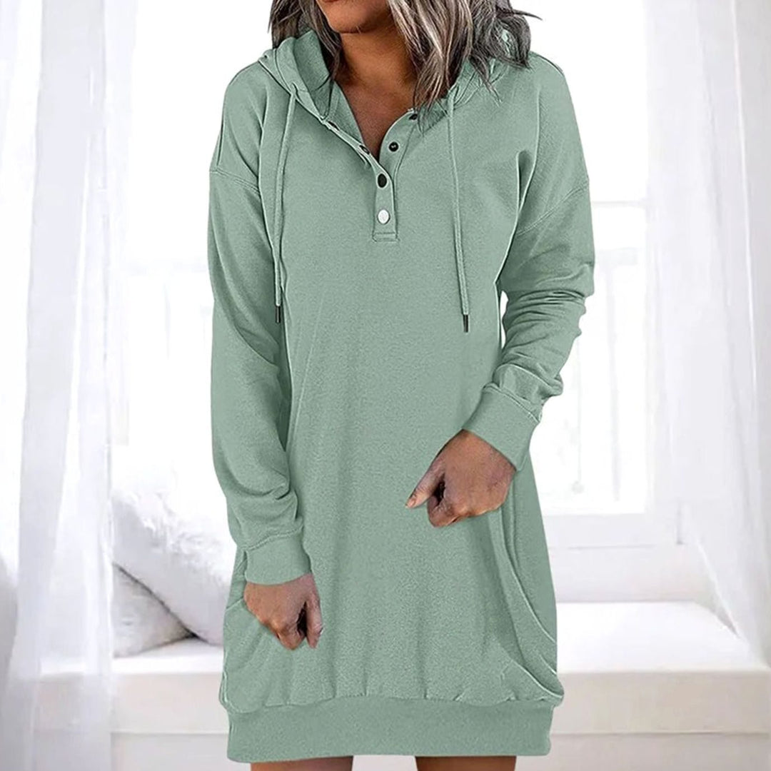 Dames Oversized Trui Jurk Lange Mouwen Capuchon Kangoeroezak - Lichtgroen