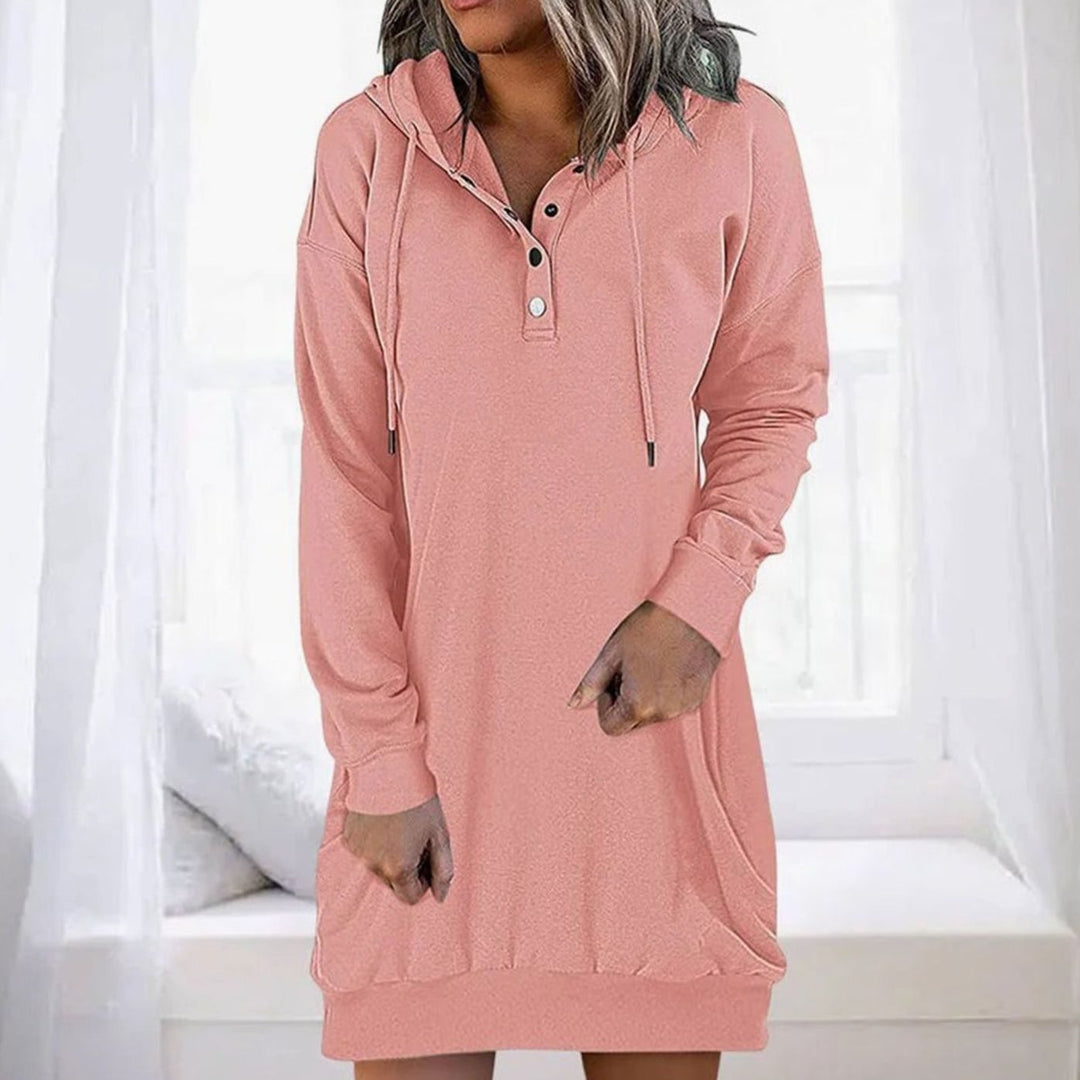 Dames Oversized Trui Jurk Lange Mouwen Capuchon Kangoeroezak - Roze
