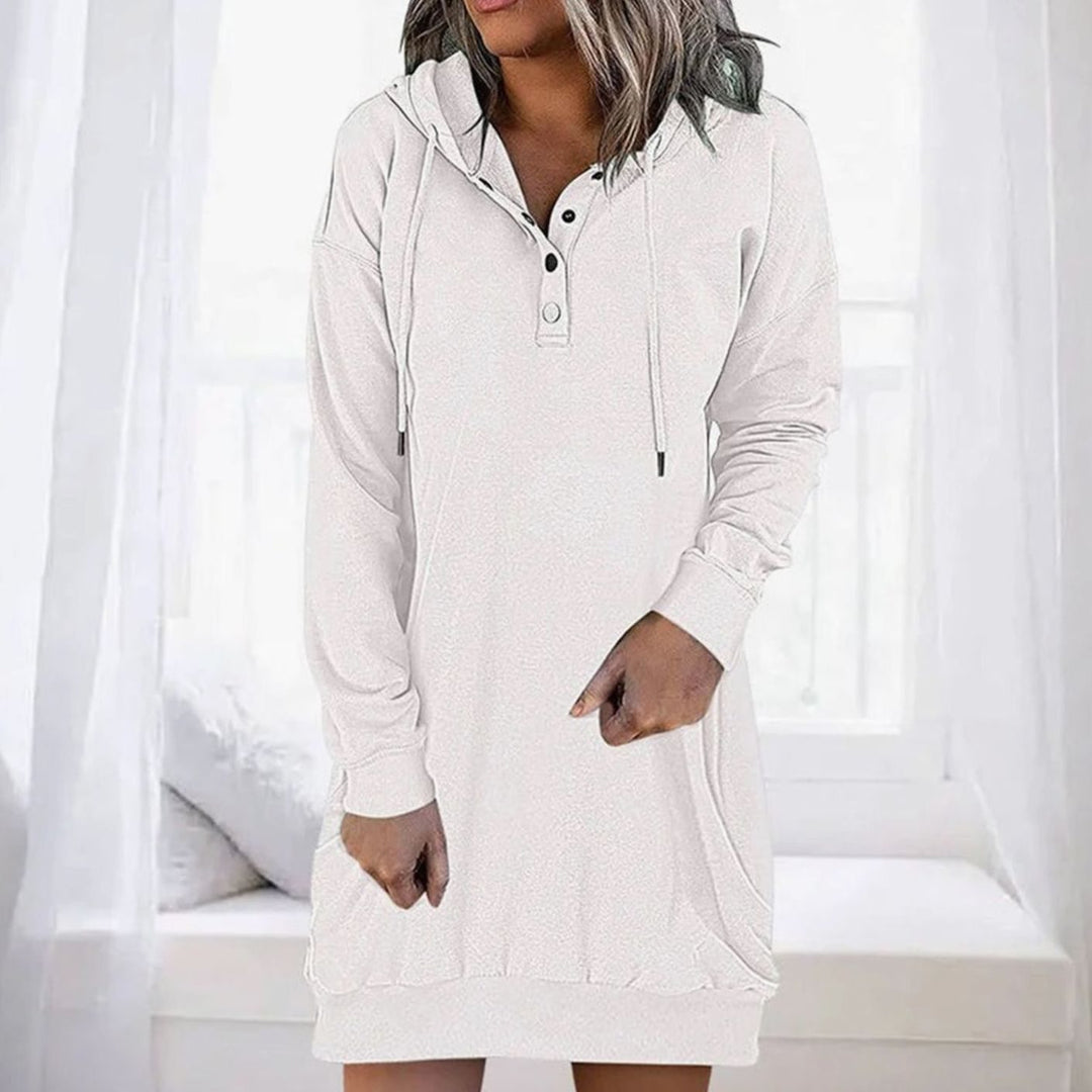Dames Oversized Trui Jurk Lange Mouwen Capuchon Kangoeroezak - Wit
