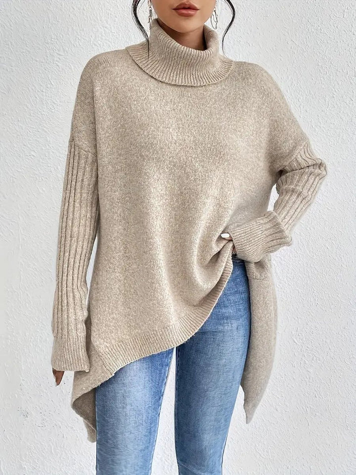 Dames Oversized Turtleneck Sweater Lang Gebreid Coltrui