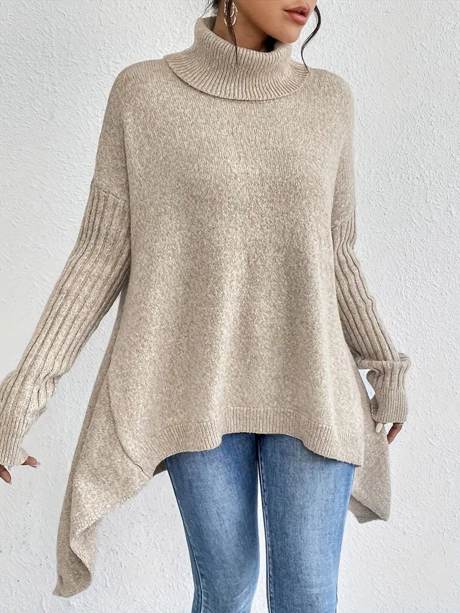 Dames Oversized Turtleneck Sweater Lang Gebreid Coltrui
