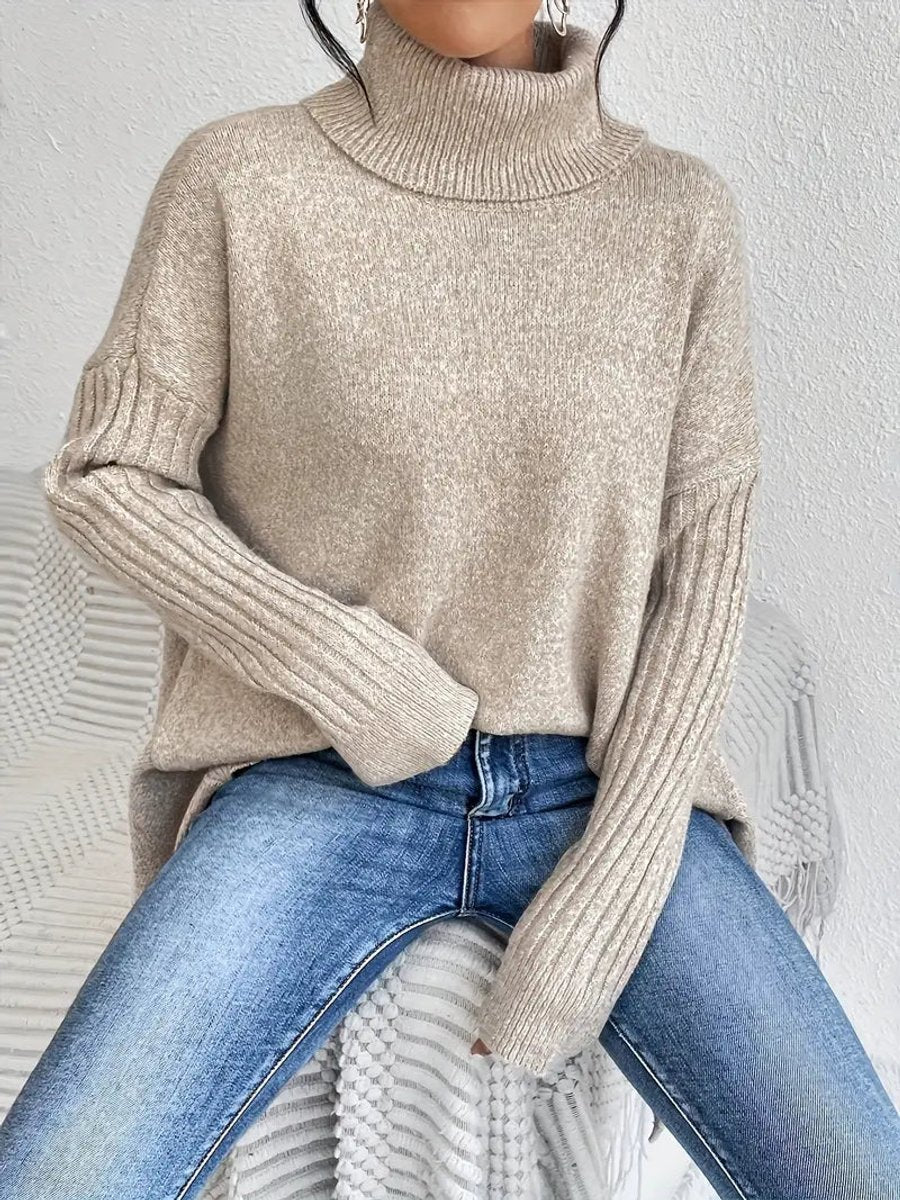 Dames Oversized Turtleneck Sweater Lang Gebreid Coltrui