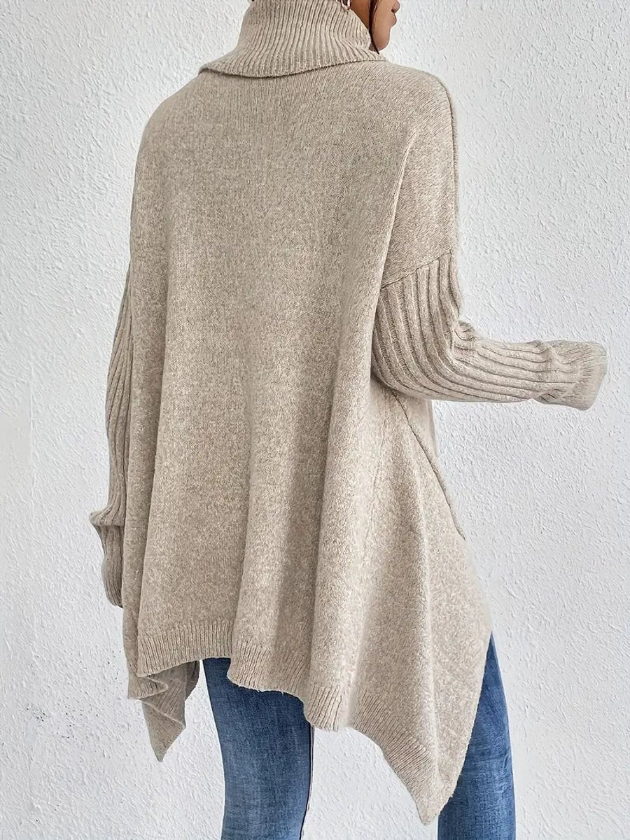 Dames Oversized Turtleneck Sweater Lang Gebreid Coltrui