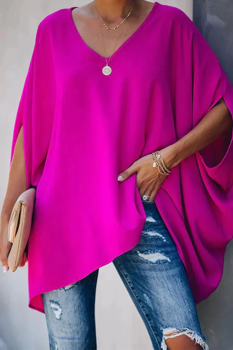 Dames Oversized V-hals Vleermouwen Tunic - Rosa