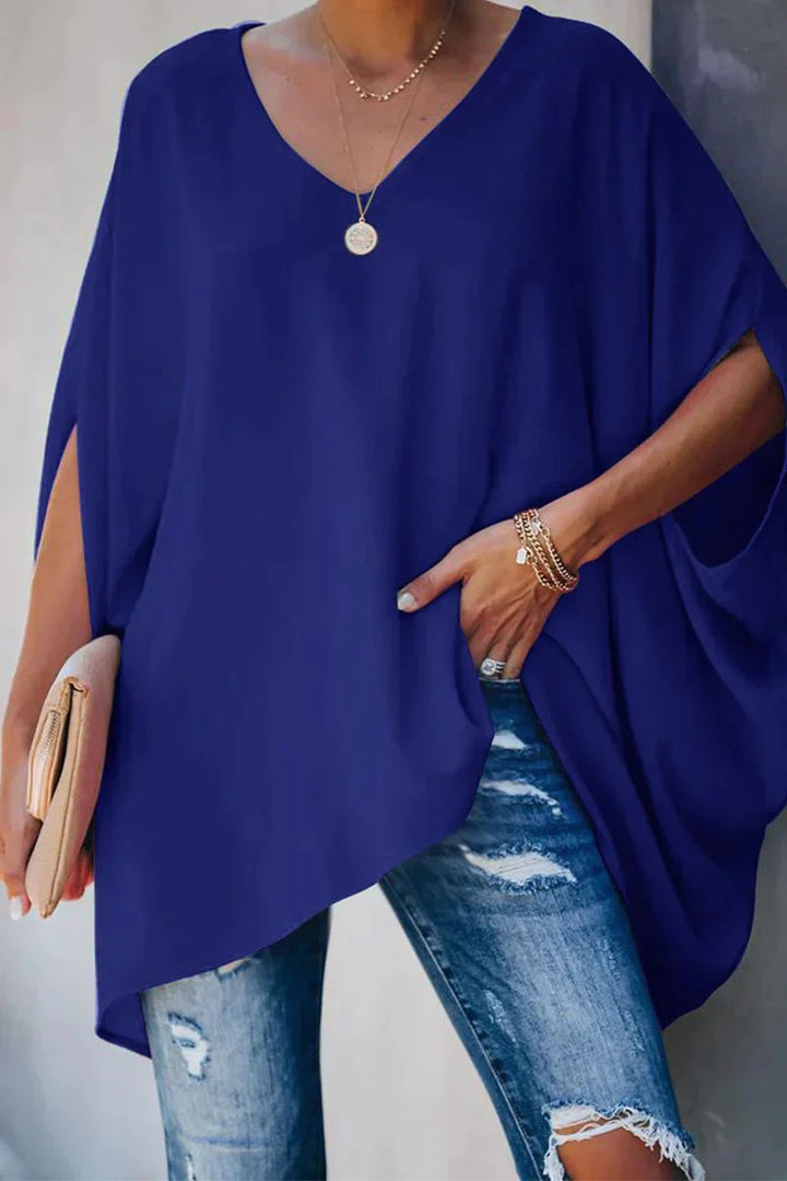 Dames Oversized V-hals Vleermouwen Tunic - Blau