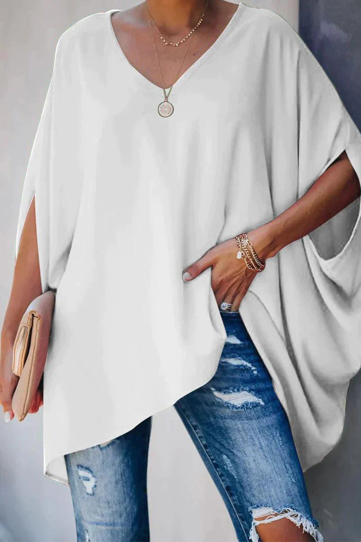 Dames Oversized V-hals Vleermouwen Tunic - Weiß