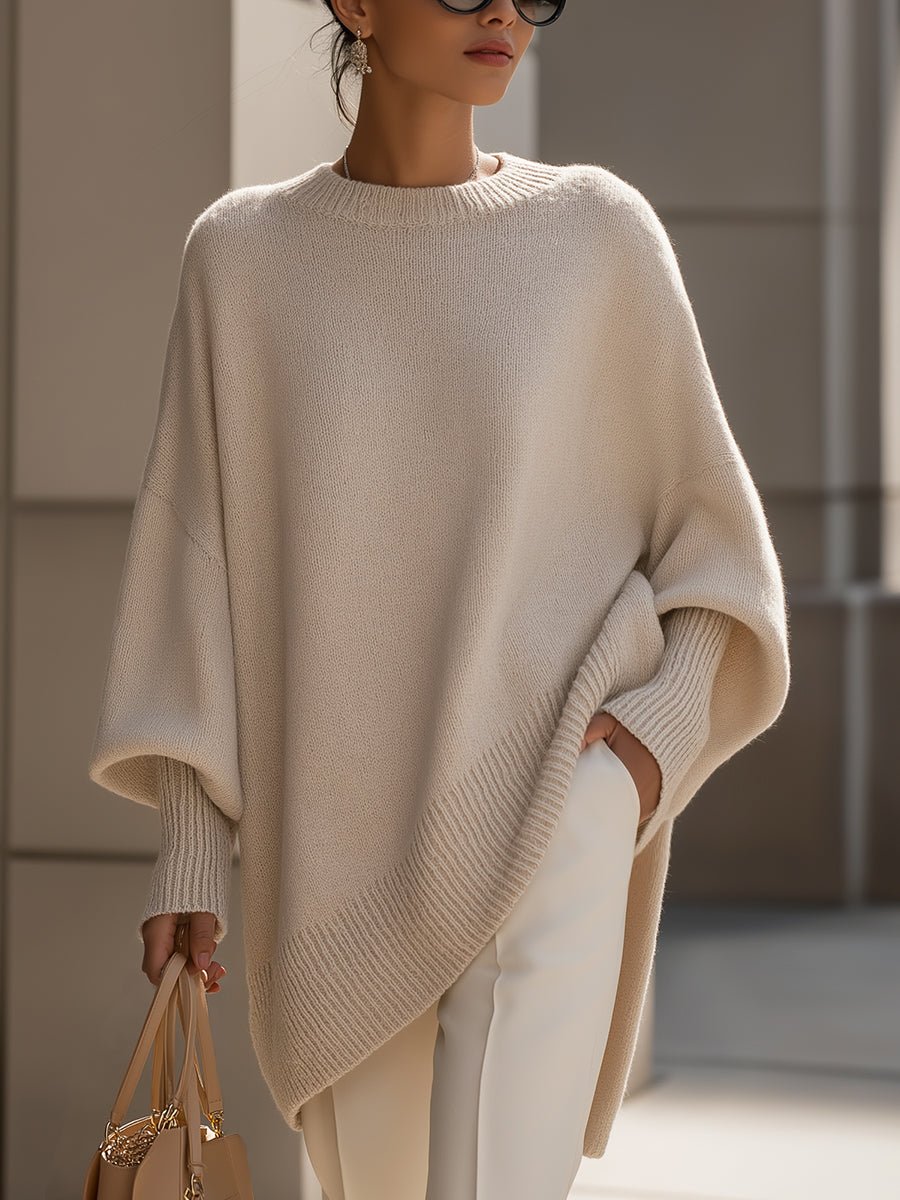 Dames Oversized Vleermouwen Gebreide Sweater - Beige