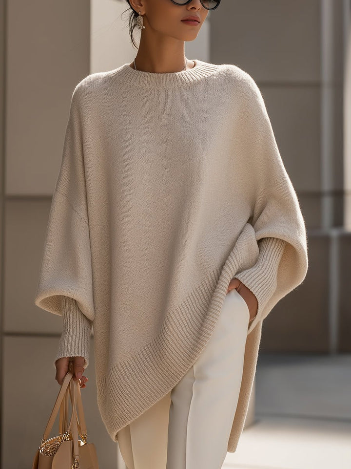 Dames Oversized Vleermouwen Gebreide Sweater - Beige