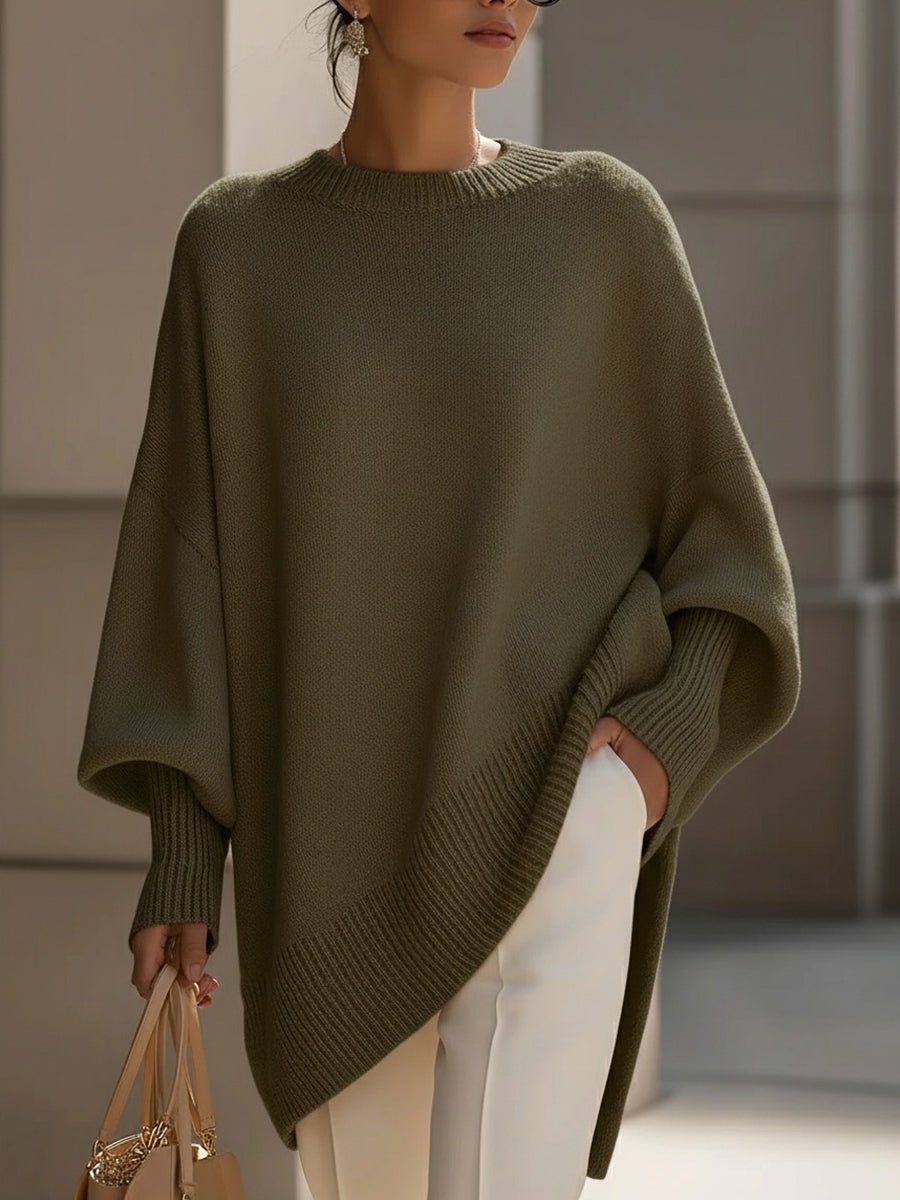 Dames Oversized Vleermouwen Gebreide Sweater - Olive Green