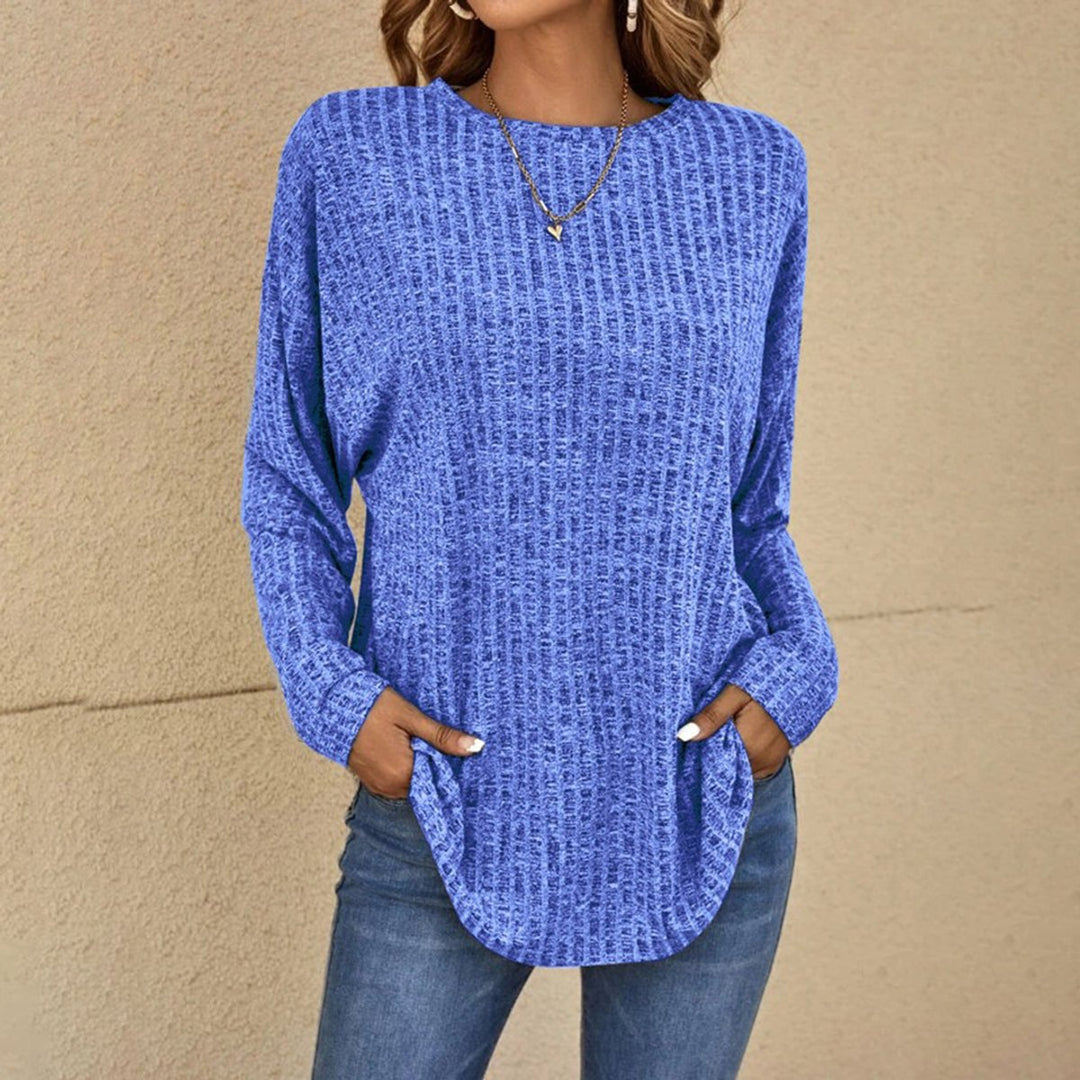 Dames Oversized Wafelknit Trui Ronde Hals Lange Mouw - Blauw