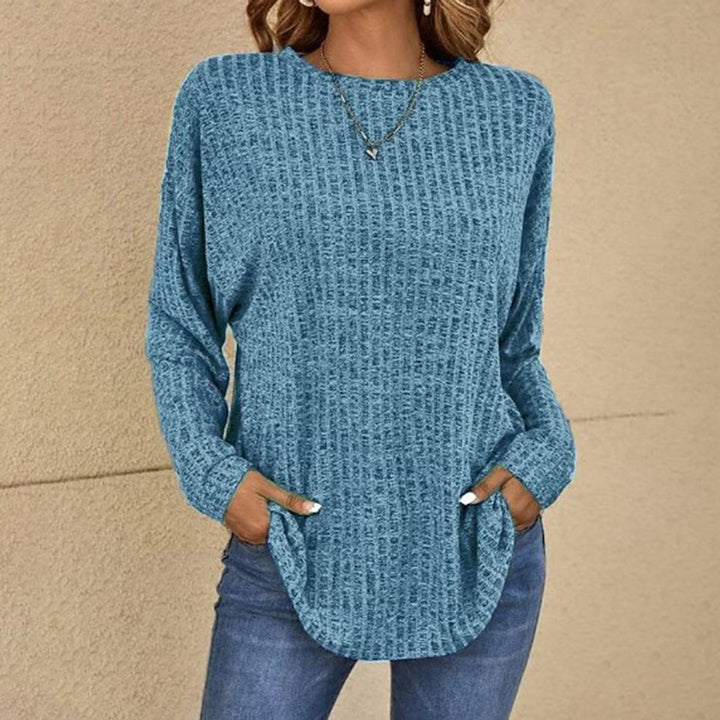 Dames Oversized Wafelknit Trui Ronde Hals Lange Mouw - Lichtblauw