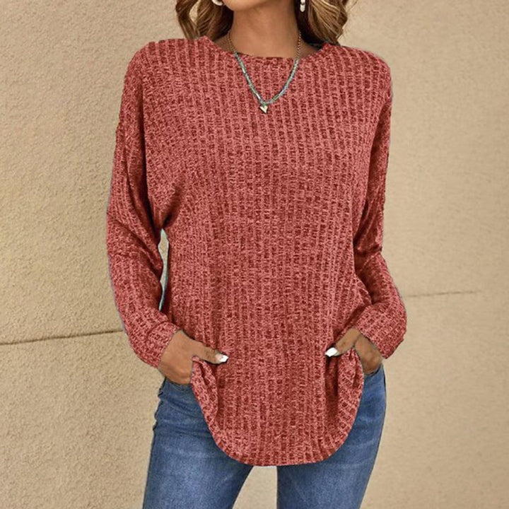 Dames Oversized Wafelknit Trui Ronde Hals Lange Mouw - Oranje