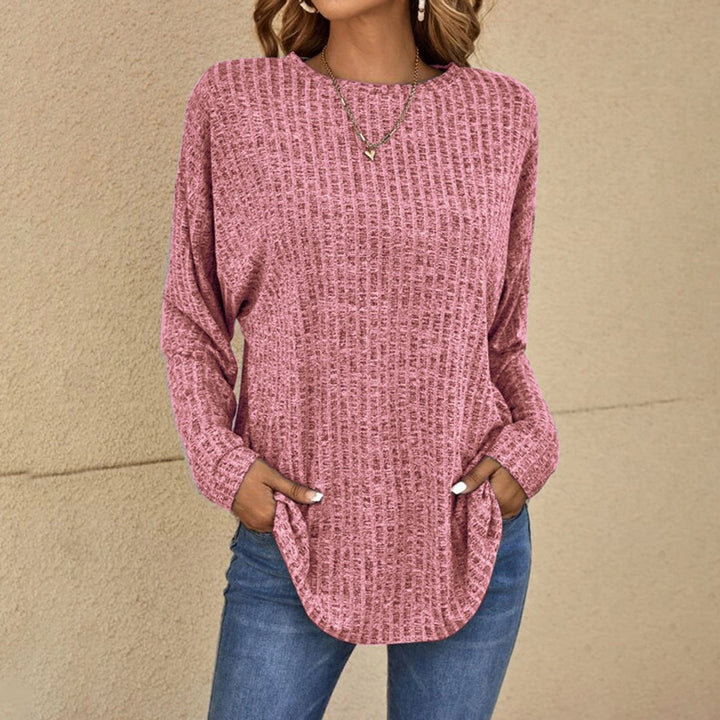 Dames Oversized Wafelknit Trui Ronde Hals Lange Mouw - Roze