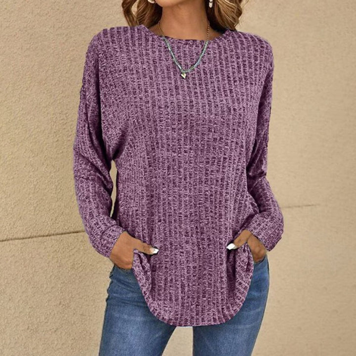 Dames Oversized Wafelknit Trui Ronde Hals Lange Mouw - Paars