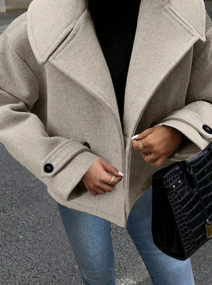 Dames Oversized Winterjas Brede Kraag Dubbelrijige Wollen Mantel