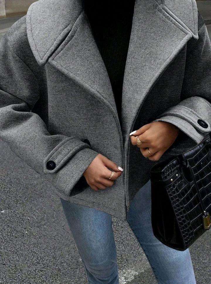 Dames Oversized Winterjas Brede Kraag Dubbelrijige Wollen Mantel - Grijs