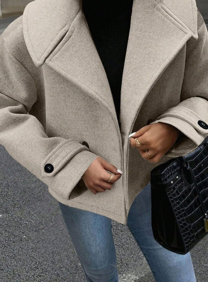 Dames Oversized Winterjas Brede Kraag Dubbelrijige Wollen Mantel - Crème