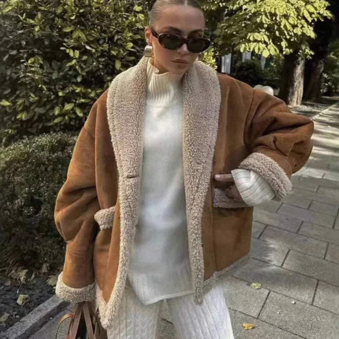 Dames Oversized Winterjas met Sherpa Voering - Bruin
