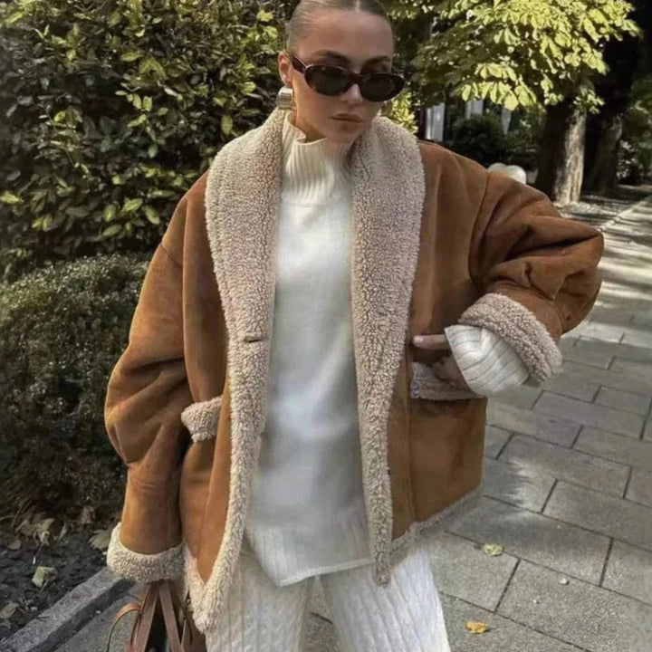 Dames Oversized Winterjas met Sherpa Voering - Bruin