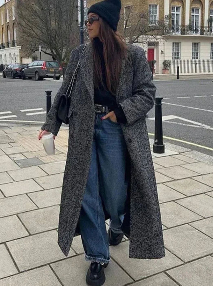 Dames Oversized Wollen Jas Lang Grijs Winterjas