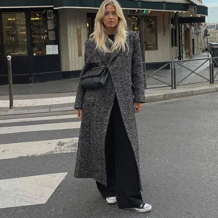 Dames Oversized Wollen Jas Lang Grijs Winterjas