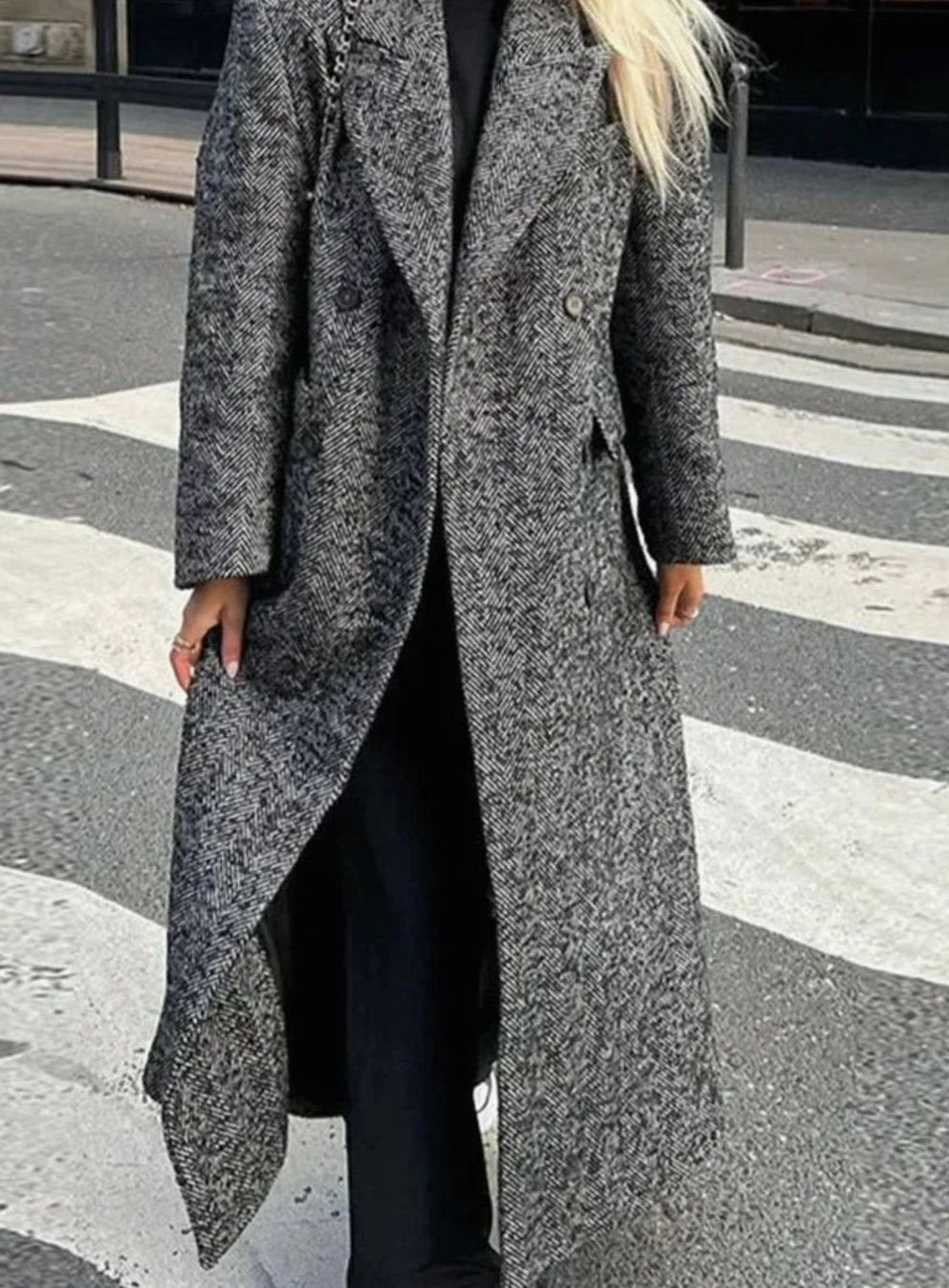 Dames Oversized Wollen Jas Lang Grijs Winterjas - Grijs
