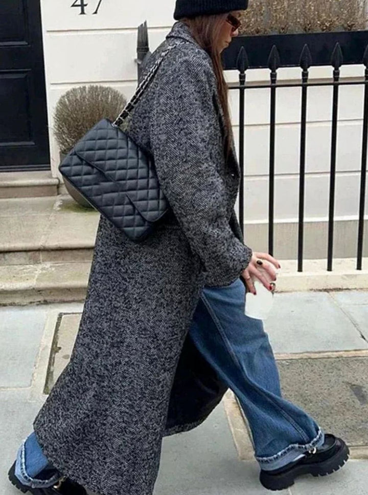 Dames Oversized Wollen Jas Lang Grijs Winterjas