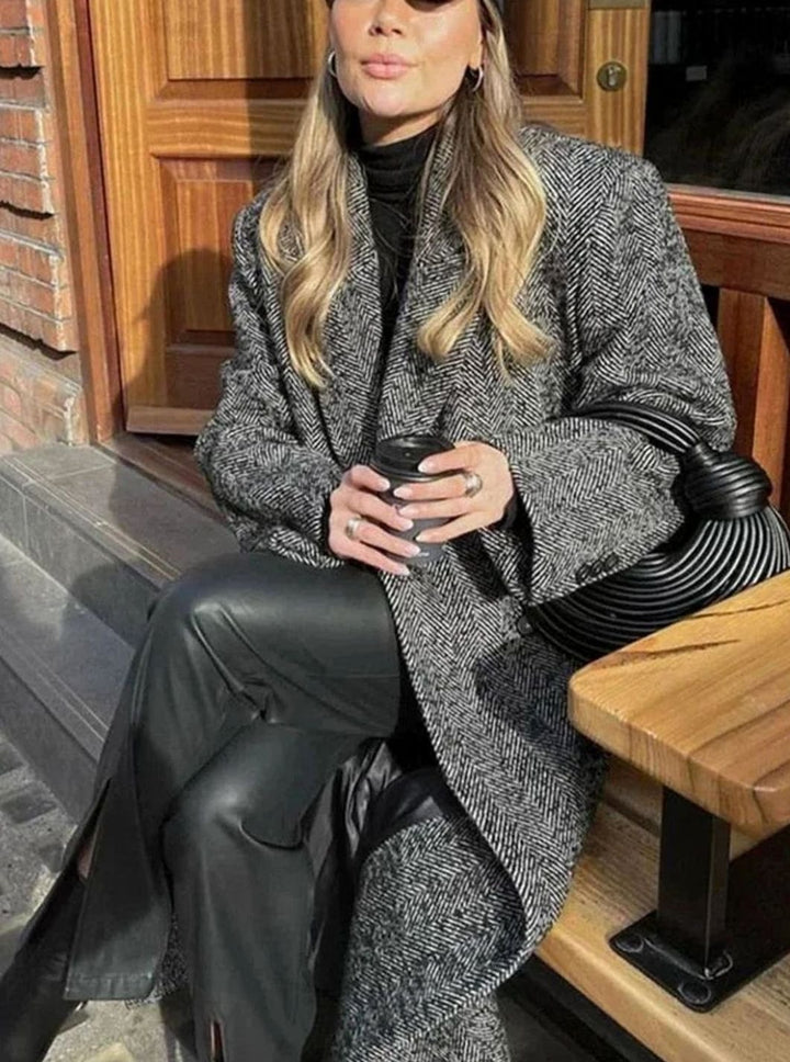 Dames Oversized Wollen Jas Lang Grijs Winterjas
