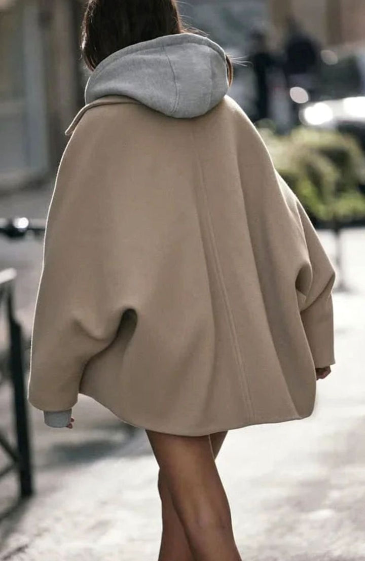 Dames Oversized Wollen Jas met Brede Revers en Knoopsluiting