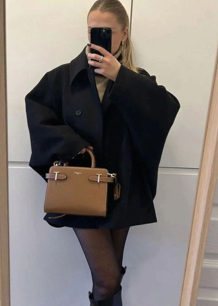 Dames Oversized Wollen Jas met Brede Revers en Knoopsluiting