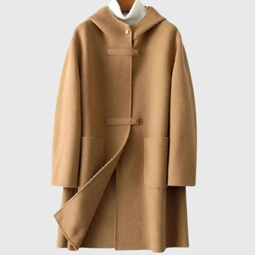 Dames Oversized Wollen Jas met Capuchon en Zakken - Bruin