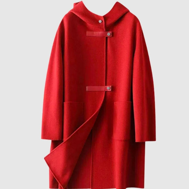 Dames Oversized Wollen Jas met Capuchon en Zakken - Rood
