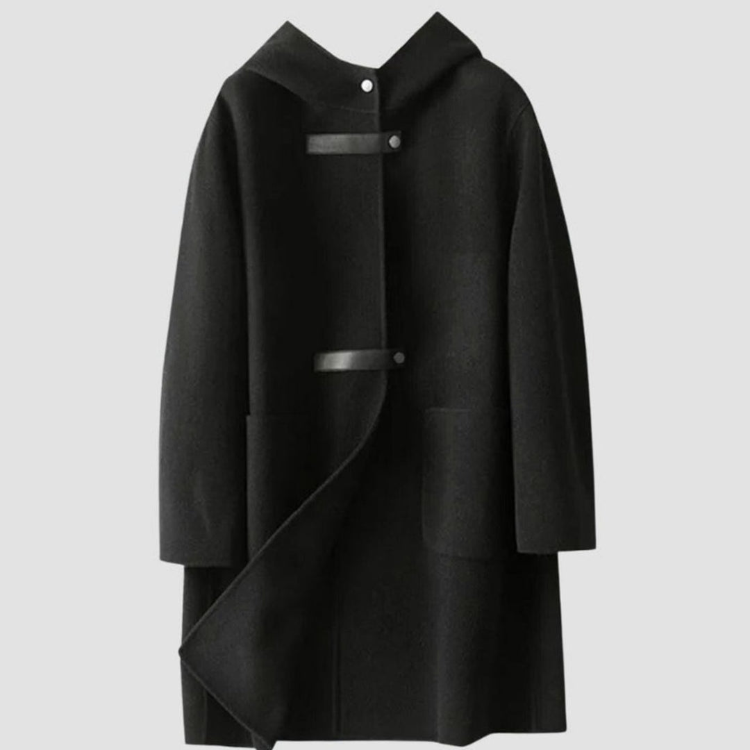 Dames Oversized Wollen Jas met Capuchon en Zakken - Zwart