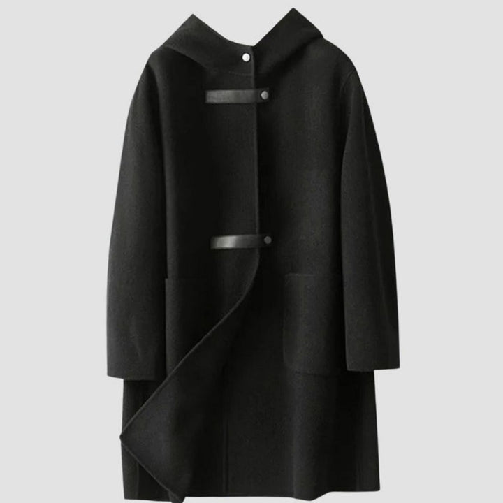 Dames Oversized Wollen Jas met Capuchon en Zakken - Zwart