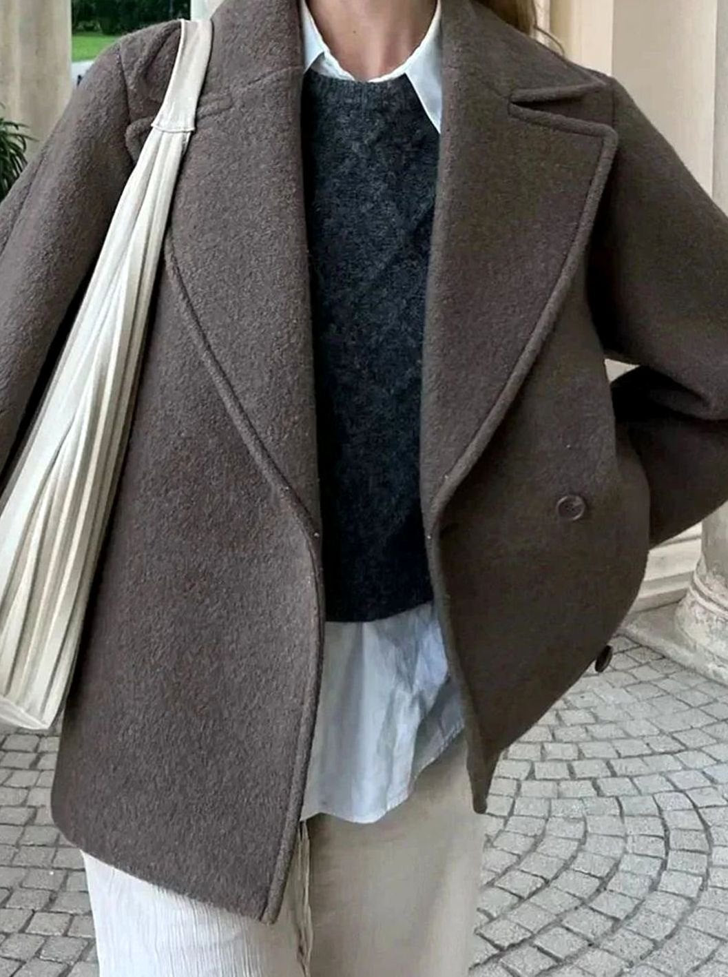 Dames Oversized Wollen Jas met Knoopsluiting