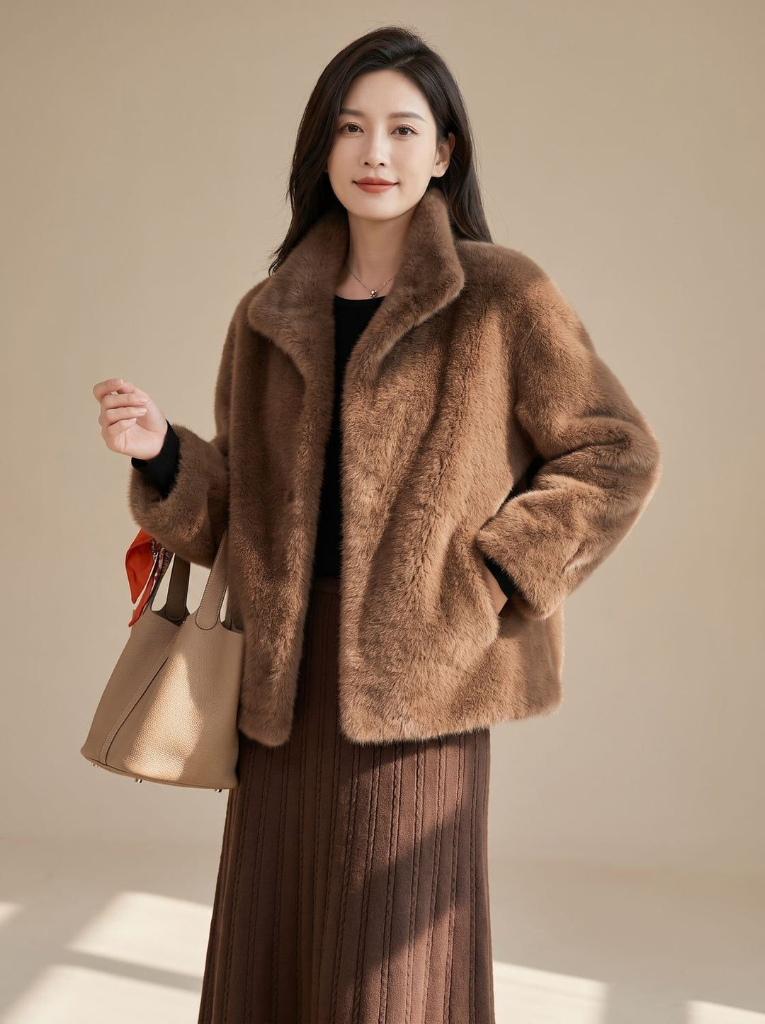 Dames Oversized Zachte Imitatiebont Jas Bontjas - Bruin
