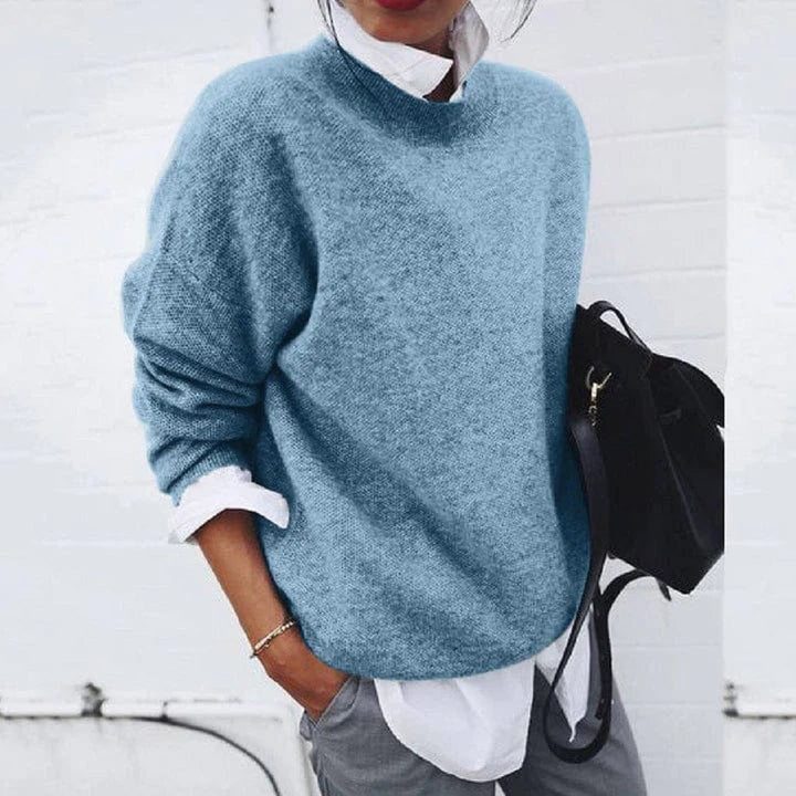 Dames Oversized Zachte Knit Sweater Ronde Hals Pullover - Blauw