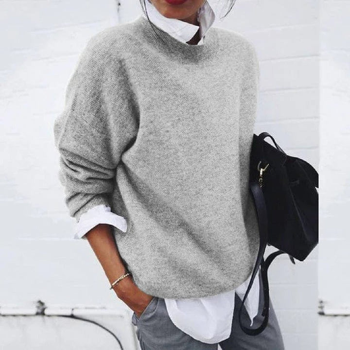 Dames Oversized Zachte Knit Sweater Ronde Hals Pullover - Grijs