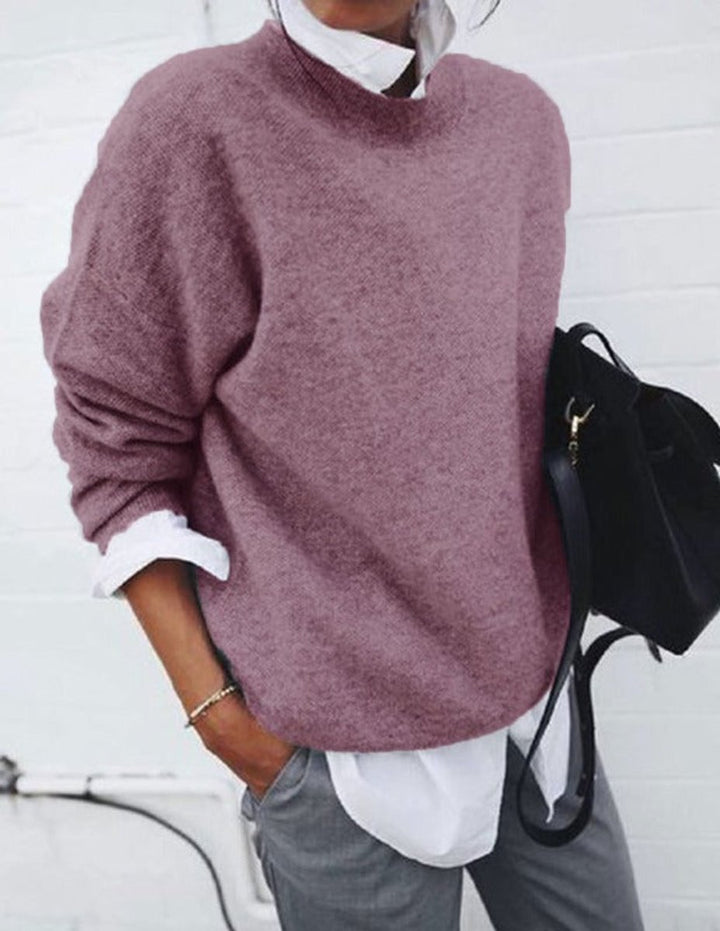 Dames Oversized Zachte Knit Sweater Ronde Hals Pullover - Roze
