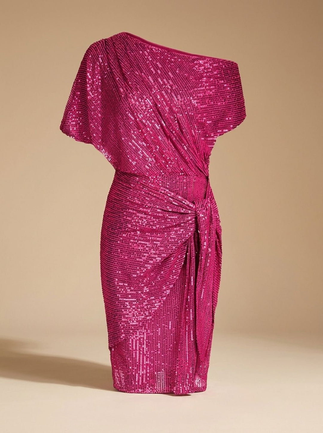Dames Pailletten Feestjurk Figurvormende Off-Shoulder Midi - Roze