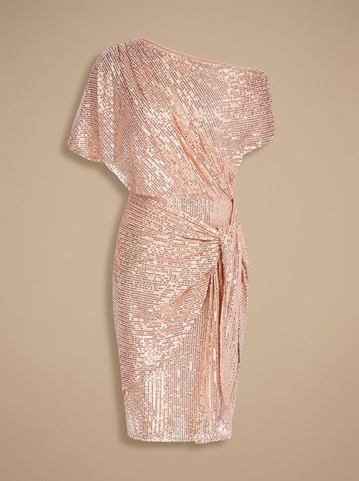 Dames Pailletten Feestjurk Figurvormende Off-Shoulder Midi - Lichtroze