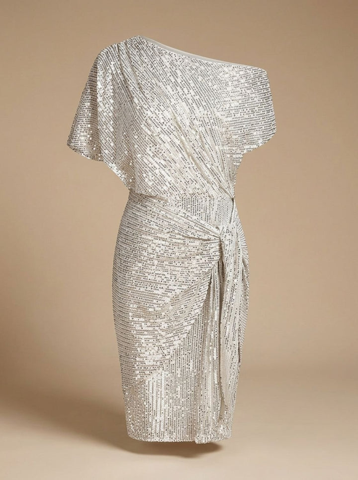 Dames Pailletten Feestjurk Figurvormende Off-Shoulder Midi - Wit
