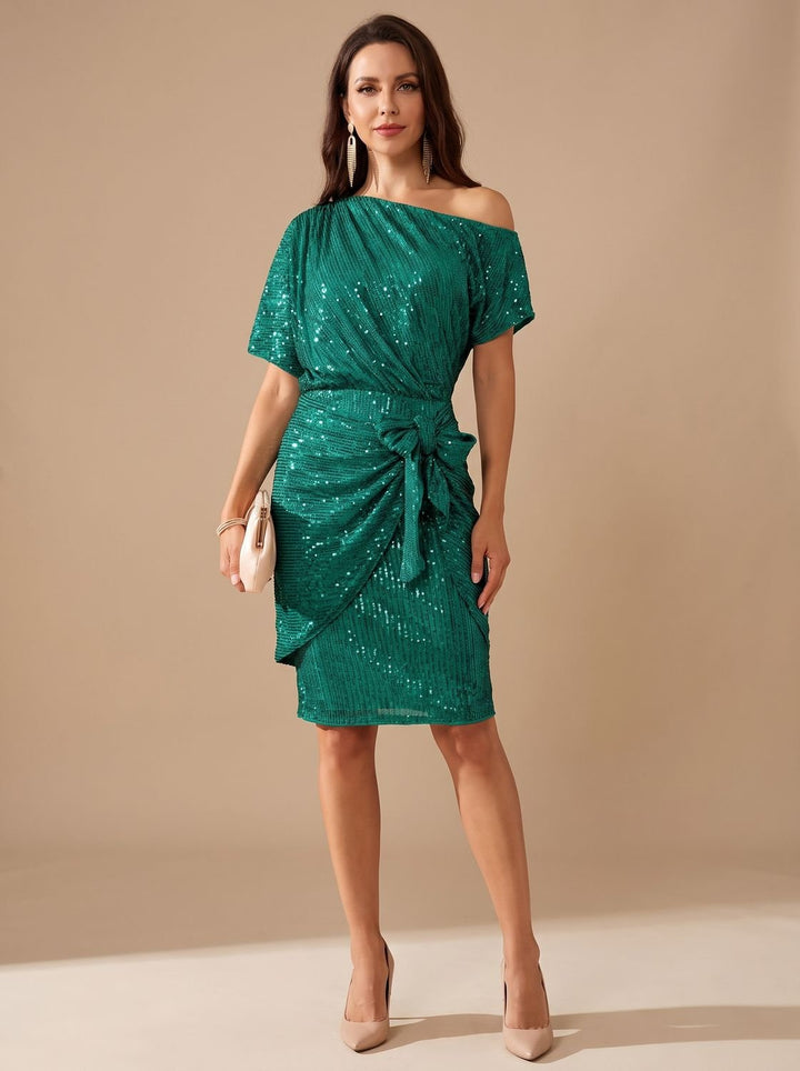 Dames Pailletten Feestjurk Figurvormende Off-Shoulder Midi