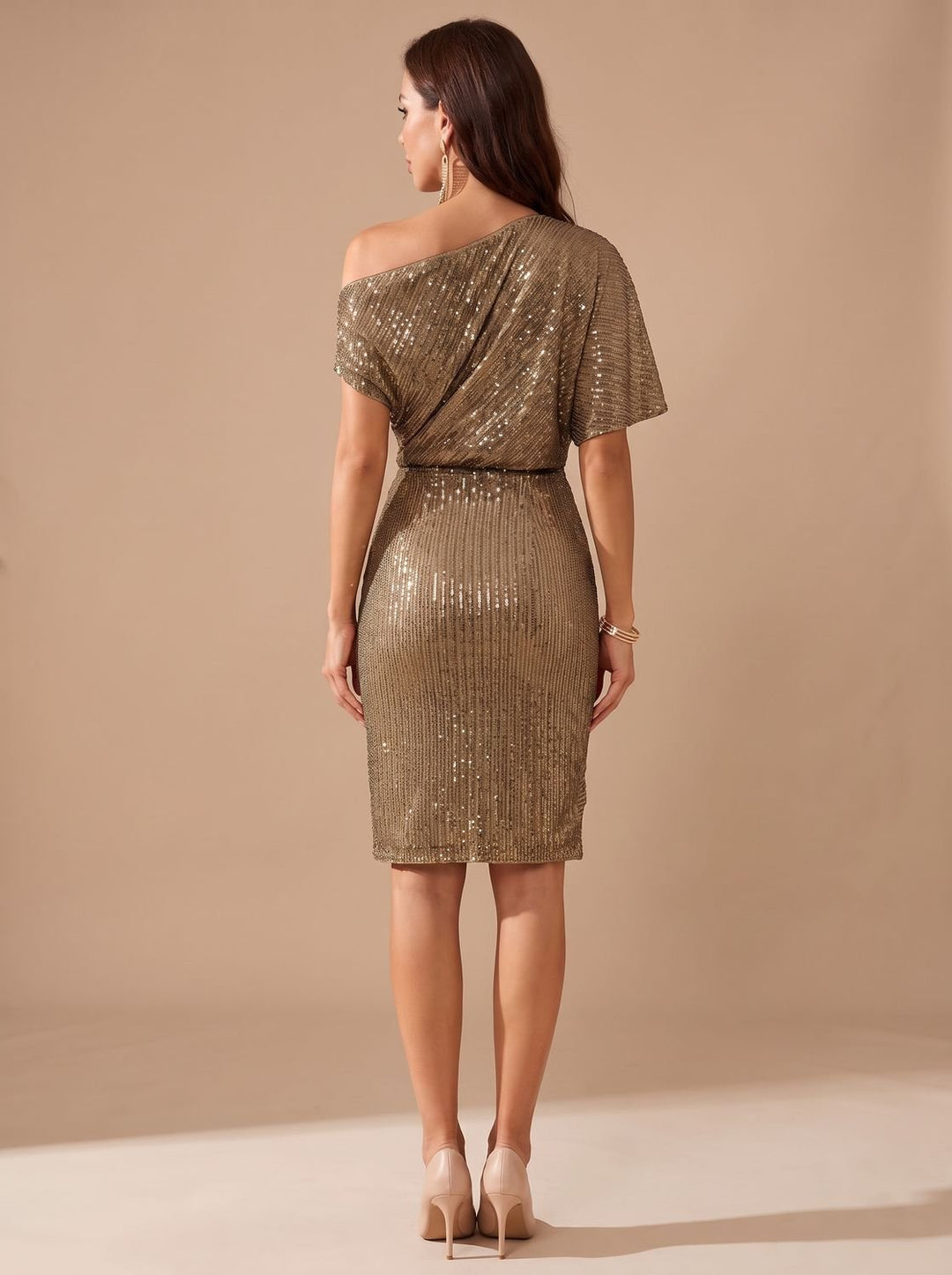 Dames Pailletten Feestjurk Figurvormende Off-Shoulder Midi